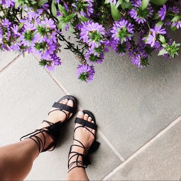Aldo Shoes - Black Tassel Lace Up Sandal